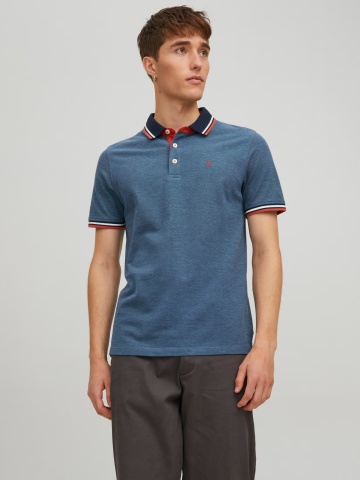 Jack & Jones Tricou polo barbati, Slim fit cu guler contrast, Albastru inchis