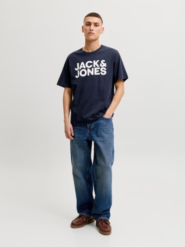 Jack & Jones Tricou simplu, barbati, din 100% bumbac, cu imprimeu cu logo, Bleumarin inchis - Img 6