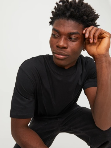 Jack & Jones, Tricou simplu, Bradley, barbati, din bumbac, Relaxed fit, Negru - Img 5