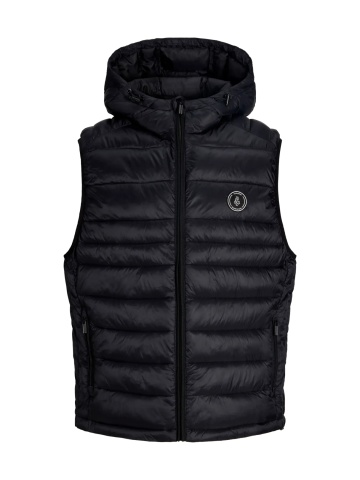 Jack & Jones Vesta barbati, cu gluga si fermoar, Regular fit, JJEKINGSLEY, Negru
