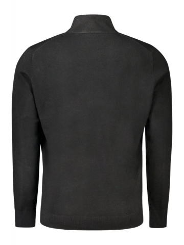 Pulover cu guler inalt barbati, cu mini logo brodat, Regular fit, negru - Img 2