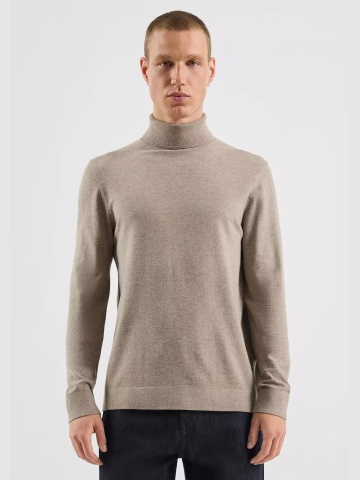 Q/S by s.Oliver Pulover tricotat barbati, cu guler inalt, croiala Regular fit, Maro