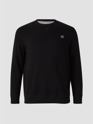 s.Oliver Big Sizes Bluza barbati big sizes, cu decolteu la baza gatului, logo, Negru - Img 6
