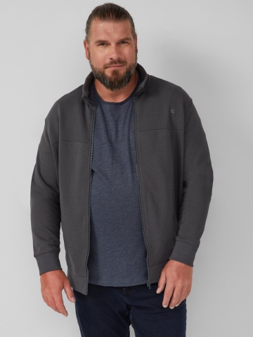 s.Oliver Big Sizes Bluza de trening barbati big sizes, cu fermoar si croiala Regular Fit, Gri inchis