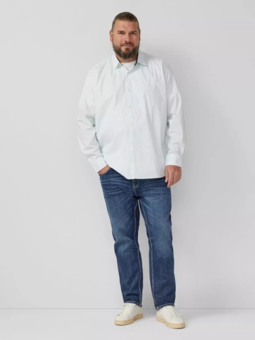 s.Oliver Big Sizes, Camasa barbati big sizes, cu guler Kent si imprimeu cu dungi, Slim Fit, Alb - Img 5