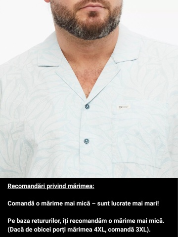 s.Oliver Big Sizes Camasa cu imprimeu floral, barbati big sizes, din amestec de bumbac, Resort fit, Albastru deschis - Img 3