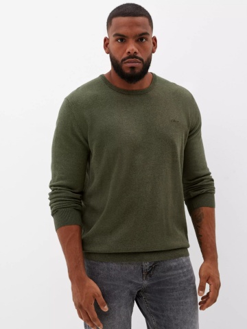 s.Oliver Big Sizes Pulover barbati big sizes, cu decolteu la baza gatului, Verde inchis