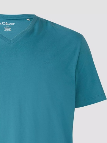 s.Oliver Big Sizes Tricou barbati big sizes cu decolteu in V, Regular Fit, din bumbac, Turcoaz - Img 9