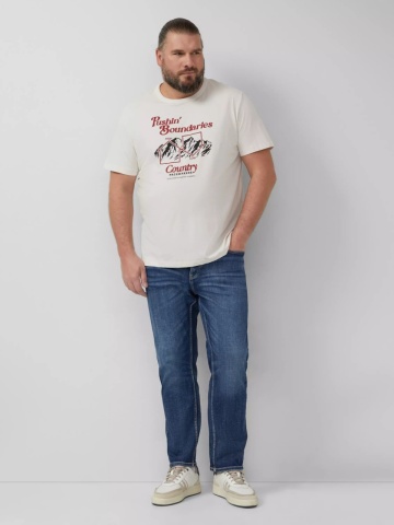 s.Oliver Big Sizes Tricou barbati big sizes, cu imprimeu cu text, Regular fit, Crem - Img 5