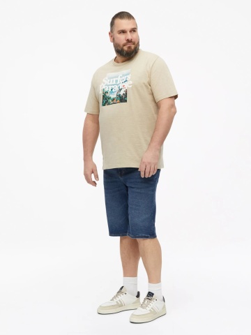 s.Oliver Big Sizes Tricou barbati big sizes cu imprimeu foto si decolteu la baza gatului, Crem - Img 5