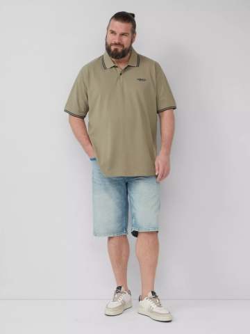 s.Oliver Big Sizes Tricou polo barbati big sizes, din piqué cu logo si detalii contraste, Verde masliniu - Img 5