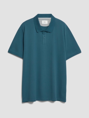 s.Oliver Big Sizes Tricou polo barbati big sizes, din piqué de bumbac, Verde inchis