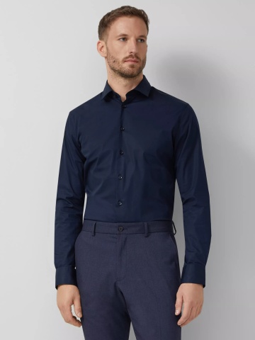 s.Oliver BLACK LABEL, Camasa barbati din amestec de bumbac, cu croiala Tailored fit, Bleumarin inchis