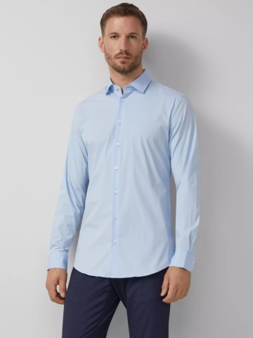 s.Oliver BLACK LABEL, Camasa barbati din amestec de bumbac, cu croiala Tailored fit, Albastru deschis - Img 3