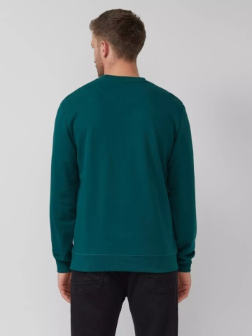 s.Oliver Bluza barbati cu decolteu la baza gatului, logo, Regular Fit, Verde - Img 2