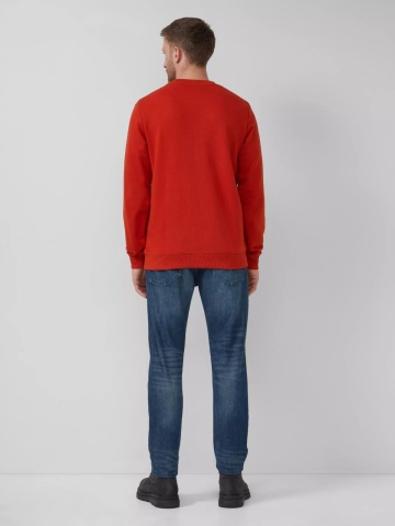s.Oliver Bluza barbati cu decolteu la baza gatului, logo, Regular Fit, Rosu caramiziu - Img 5
