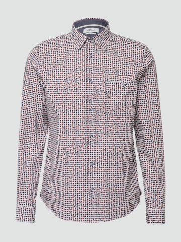 s.Oliver Camasa barbati, din amestec de bumbac, imprimeu cu puncte, Slim fit, Alb - Img 7
