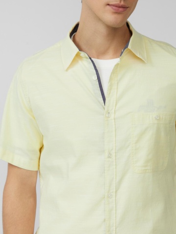 s.Oliver Camasa cu maneca scurta barbati, croiala Slim Fit si design cu un singur buzunar, Galben deschis - Img 3