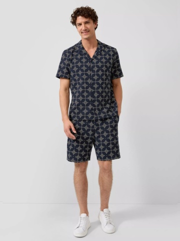 s.Oliver Pantaloni scurti barbati, cu talie medie, din bumbac, cu imprimeu, Resort fit, Detroit, Bleumarin inchis - Img 5