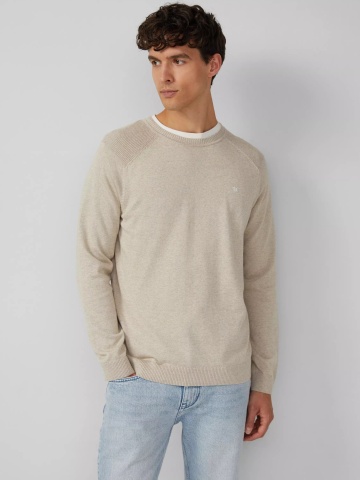 s.Oliver Pulover tricotat barbati cu guler rotund si maneci raglan, Crem