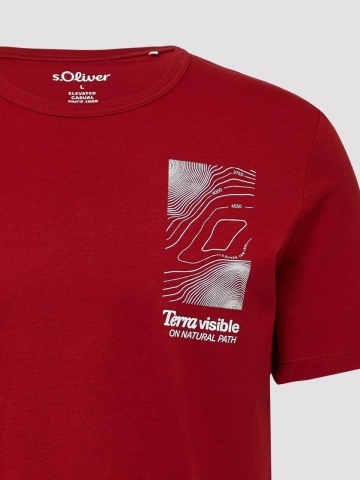 s.Oliver Tricou barbati cu imprimeu frontal, din bumbac, Regular fit, Rosu - Img 7