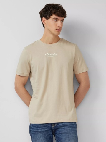 s.Oliver Tricou barbati la baza gatului, din bumbac, Regular fit, Bej