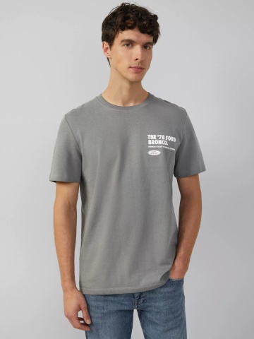 s.Oliver Tricou barbati la baza gatului, Regular fit, cu imprimeu Ford®, Gri inchis