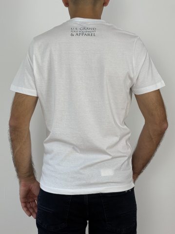 U.S. Grand POLO Tricou barbati cu imprimeu text, Regular fit, Alb - Img 2