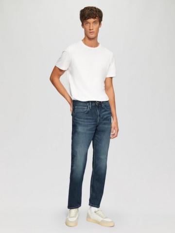 Blugi Mauro, cu talie inalta, croiala Regular Fit, Tapered leg, Albastru inchis - Img 4