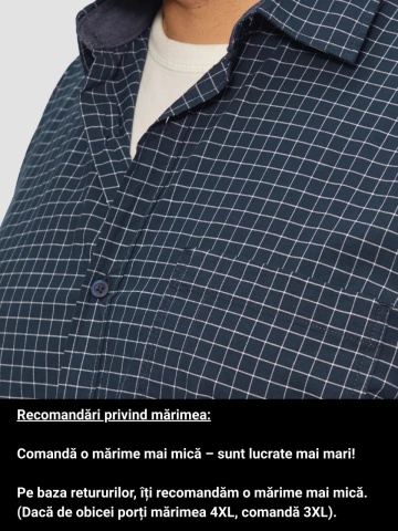 Camasa barbati big sizes din amestec de bumbac cu elastan, imprimeu in carouri, croiala Regular fit, Bleumarin - Img 3