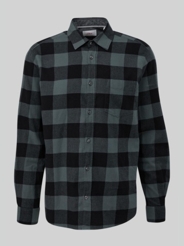 Camasa cu maneca lunga, barbati big size, imprimeu in carouri si croiala Regular fit, Verde inchis