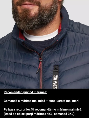 Jacheta barbati big sizes cu buzunare oblice, logo, fara gluga, Bleumarin - Img 3