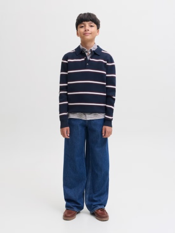 Jack & Jones Blugi baieti, JJIDAVE JJJAX, cu talie inalta si croiala Baggy fit, Albastru inchis - Img 6