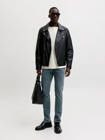 Jack & Jones Blugi barbati GLENN, cu talie joasa si croiala Slim fit, Albastru inchis - Img 5