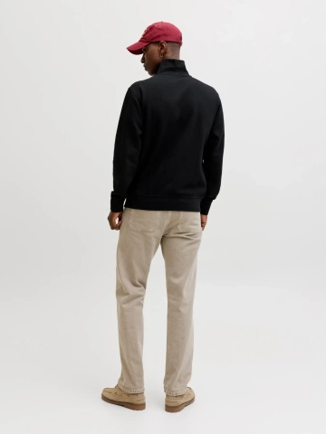 Jack & Jones Bluza barbati, cu guler inalt si fermoar la baza gatului, din amestec de bumbac, Relaxed Fit, Negru - Img 2