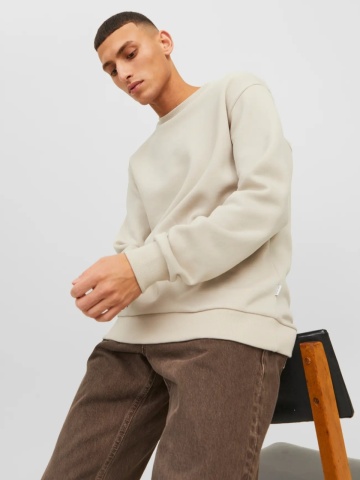 Jack & Jones Bluza barbati, simpla cu decolteu la baza gatului, Bej - Img 5