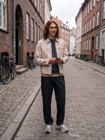 Jack & Jones Bluza barbati, simpla cu decolteu la baza gatului, JJEBRADLEY, Gri albastrui - Img 8