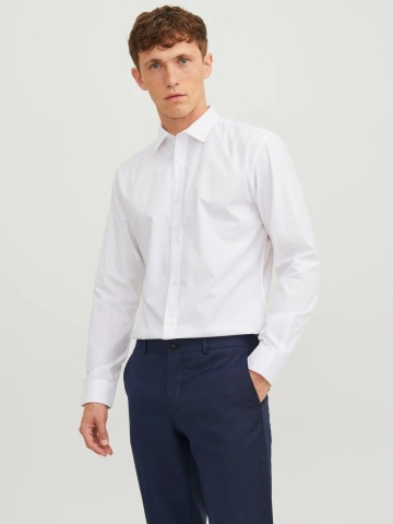 Jack & Jones Camasa barbati, din amestec de bumbac, Slim Fit, Alb