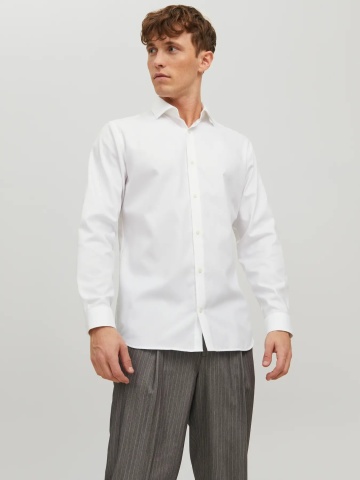 Jack & Jones Camasa barbati non-iron, din bumbac organic, Slim Fit, JPRBLAPARKER, Alb