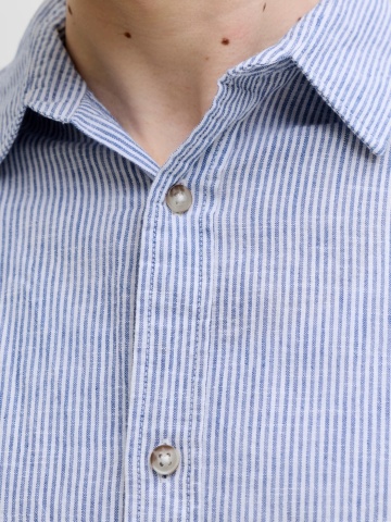Jack & Jones Camasa barbati, Regular fit, din amestec de in, cu imprimeu in dungi, Albastru - Img 4