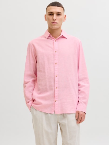 Jack & Jones Camasa barbati, Regular fit, din amestec de in, Roz
