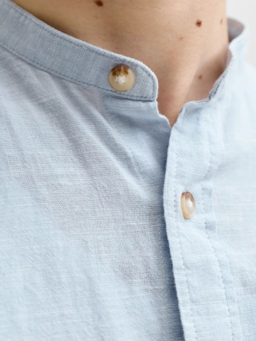 Jack & Jones Camasa cu maneca lunga barbati si guler tunica din amestec de in, Albastru deschis - Img 2