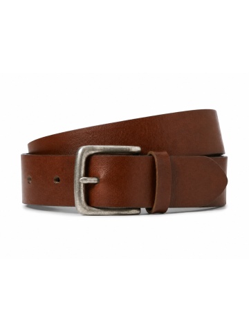 Jack & Jones Curea barbati, din piele naturala de bivol, catarama cu stift, Maro inchis