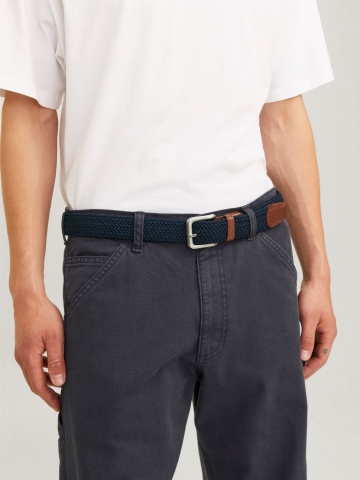 Jack & Jones Curea impletita, barbati, catarama cu stift, Bleumarin inchis - Img 5