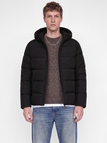 Jack & Jones Geaca barbati, PUFFER, cu gluga, Regular fit, JJEFREDDIE, Negru