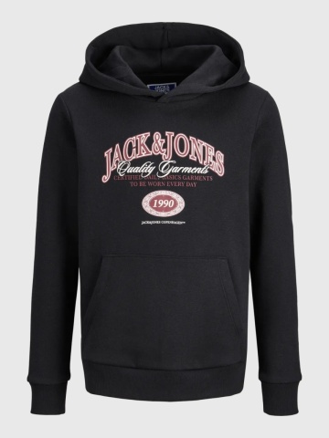 Jack & Jones Hanorac baieti cu imprimeu cu logo si buzunar tip marsupiu, Negru - Img 8