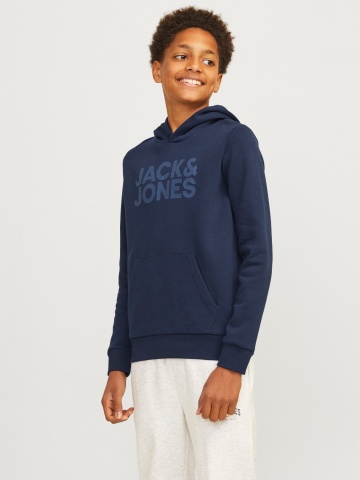Jack & Jones Hanorac baieti, Regular Fit cu buzunar tip marsupiu si imprimeu cu logo, Bleumarin inchis
