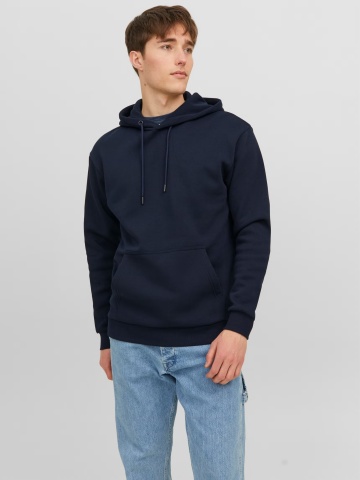 Jack & Jones Hanorac barbati, cu buzunar tip marsupiu, Relaxed Fit, JJEBRADLEY, Bleumarin inchis