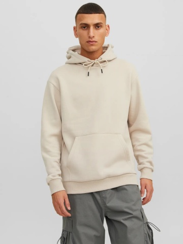 Jack & Jones Hanorac barbati, cu buzunar tip marsupiu, Relaxed Fit, JJEBRADLEY, Bej