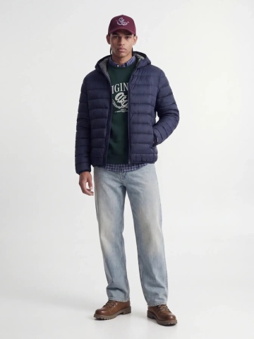 Jack & Jones Jacheta barbati, PUFFER, cu puf de rata, Regular fit, JJEBERG, Bleumarin inchis - Img 4